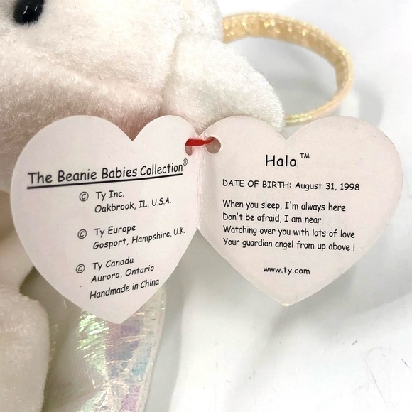 Retired 1998 Ty Beanie Babies Halo Angel Bear Wings Tag Attached Errors Rare - Picture 8 of 13